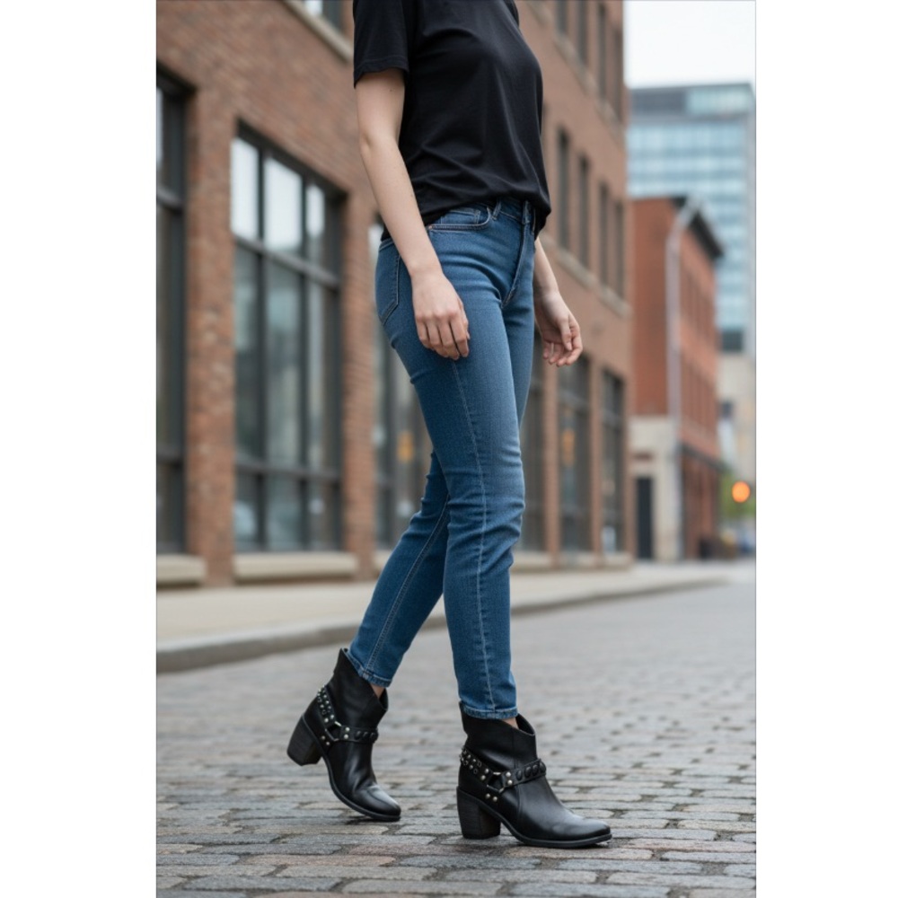 A. S.98 Rory Studded Harness Ankle Boots Black Leather Women’s 41 EU 9.5 US - Picture 15 of 16